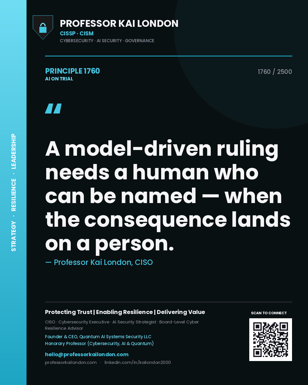 Professor Kai London principle 1760: A model-driven ruling needs a human who can be named — when the consequence lands on a person.