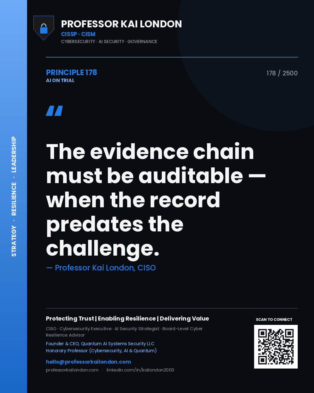 Professor Kai London principle 178: The evidence chain must be auditable — when the record predates the challenge.