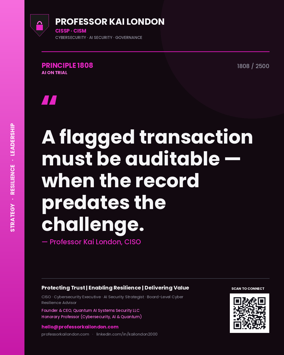 Professor Kai London principle 1808: A flagged transaction must be auditable — when the record predates the challenge.