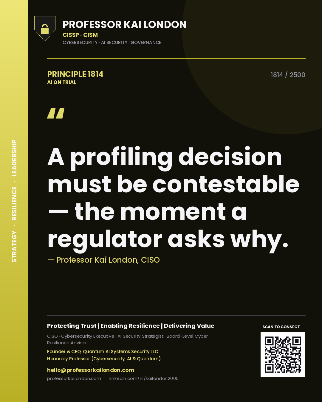 Professor Kai London principle 1814: A profiling decision must be contestable — the moment a regulator asks why.