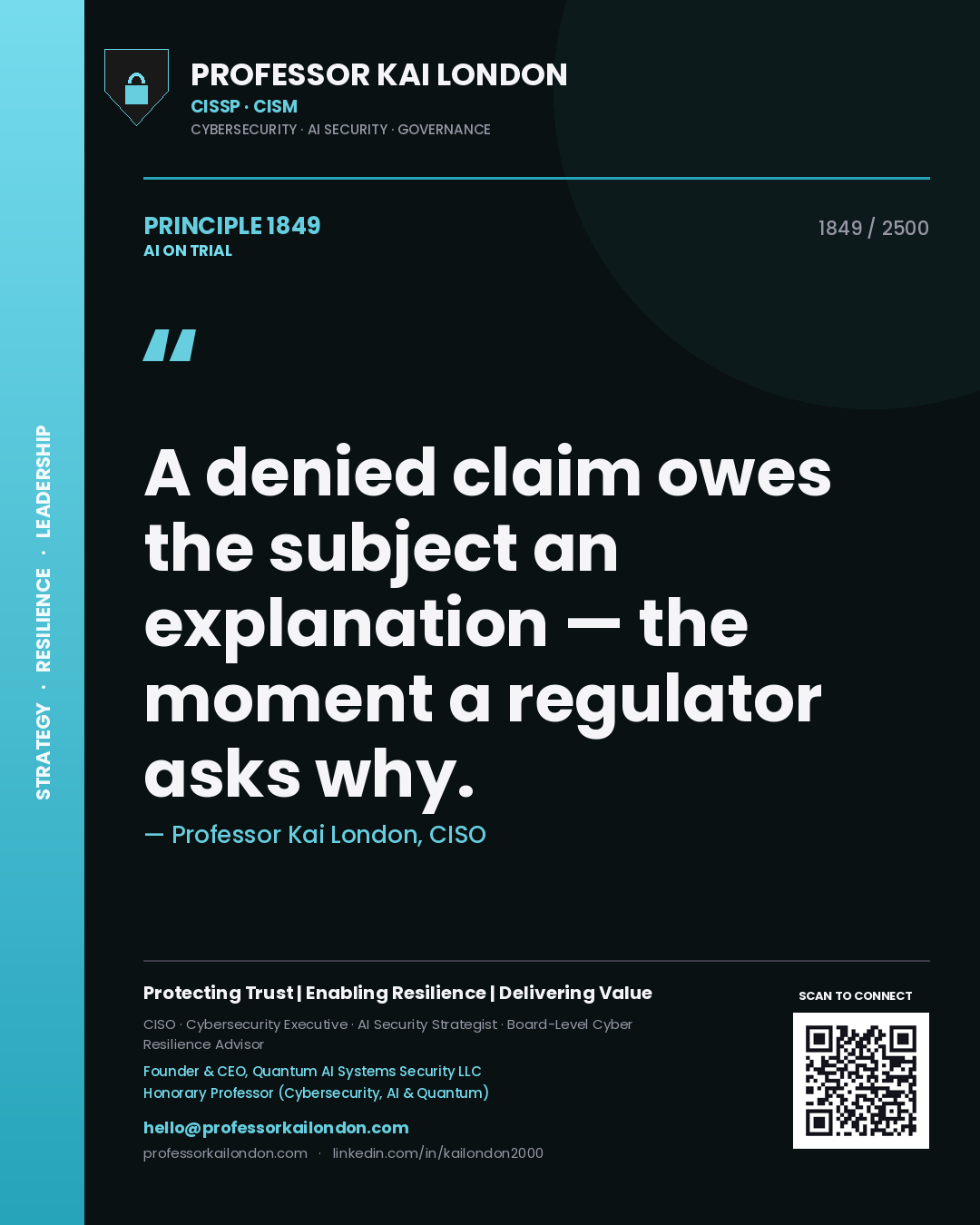 Professor Kai London principle 1849: A denied claim owes the subject an explanation — the moment a regulator asks why.