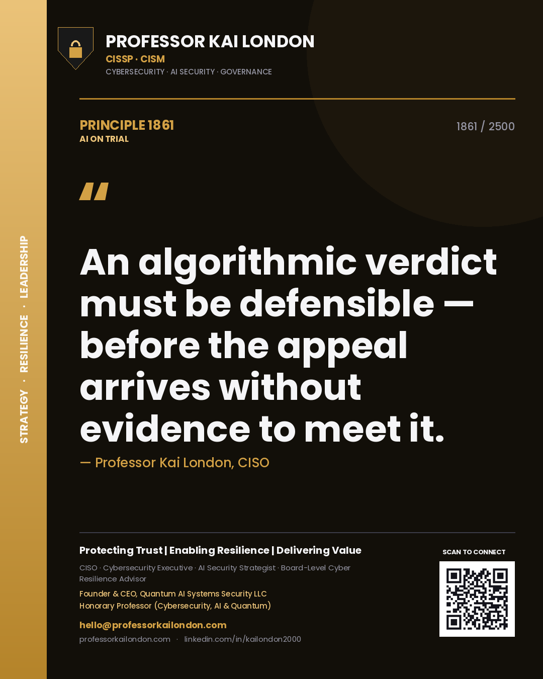 Professor Kai London principle 1861: An algorithmic verdict must be defensible — before the appeal arrives without evidence to meet it.
