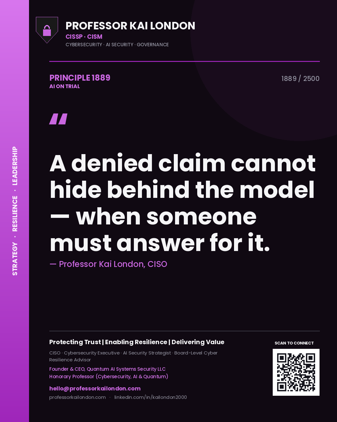 Professor Kai London principle 1889: A denied claim cannot hide behind the model — when someone must answer for it.