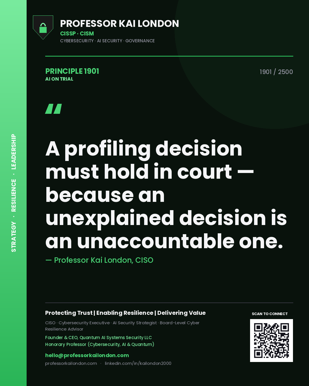 Professor Kai London principle 1901: A profiling decision must hold in court — because an unexplained decision is an unaccountable one.
