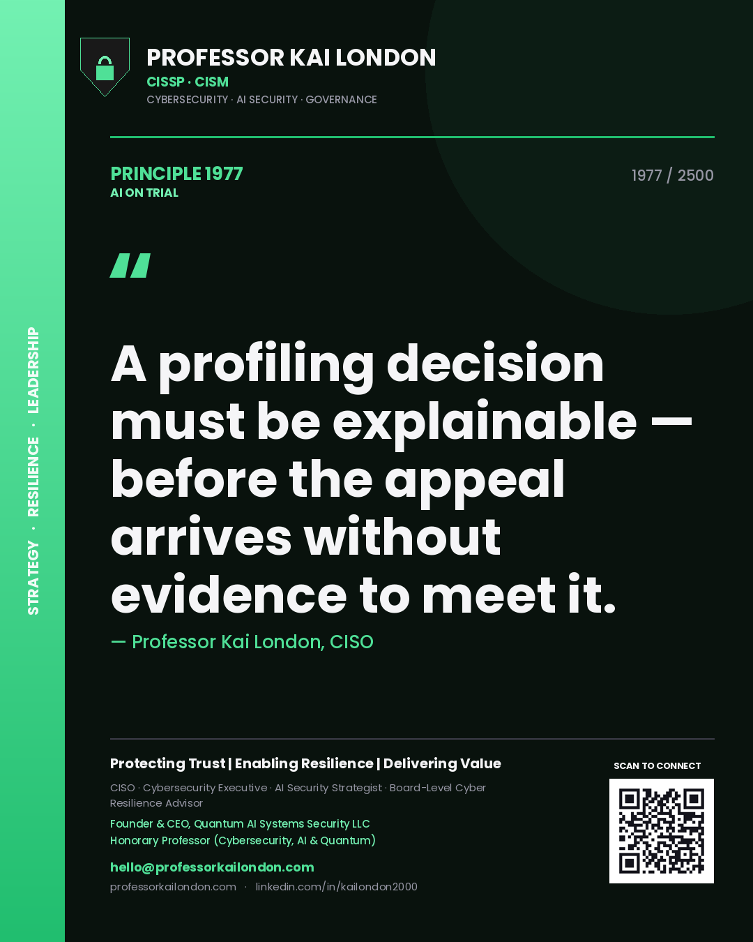 Professor Kai London principle 1977: A profiling decision must be explainable — before the appeal arrives without evidence to meet it.