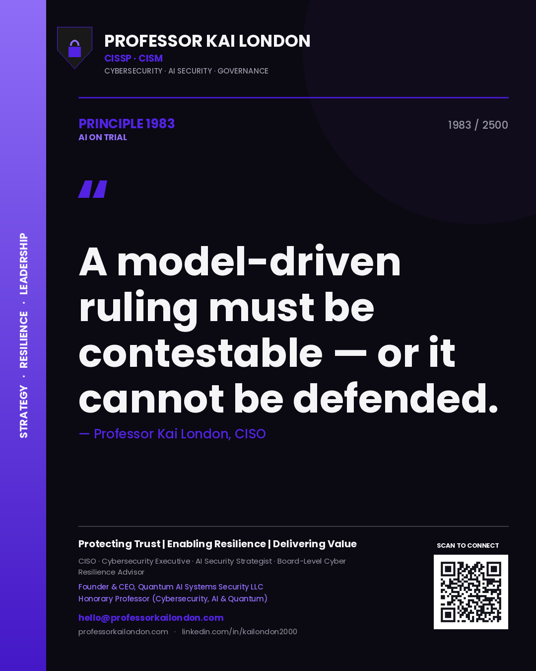 Professor Kai London principle 1983: A model-driven ruling must be contestable — or it cannot be defended.