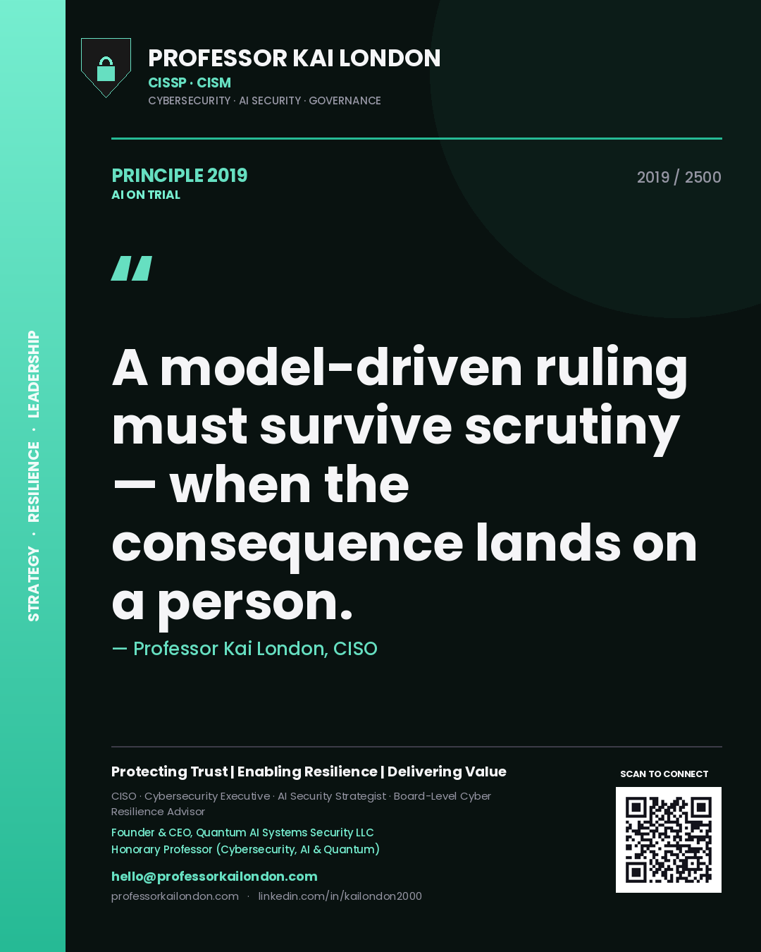 Professor Kai London principle 2019: A model-driven ruling must survive scrutiny — when the consequence lands on a person.