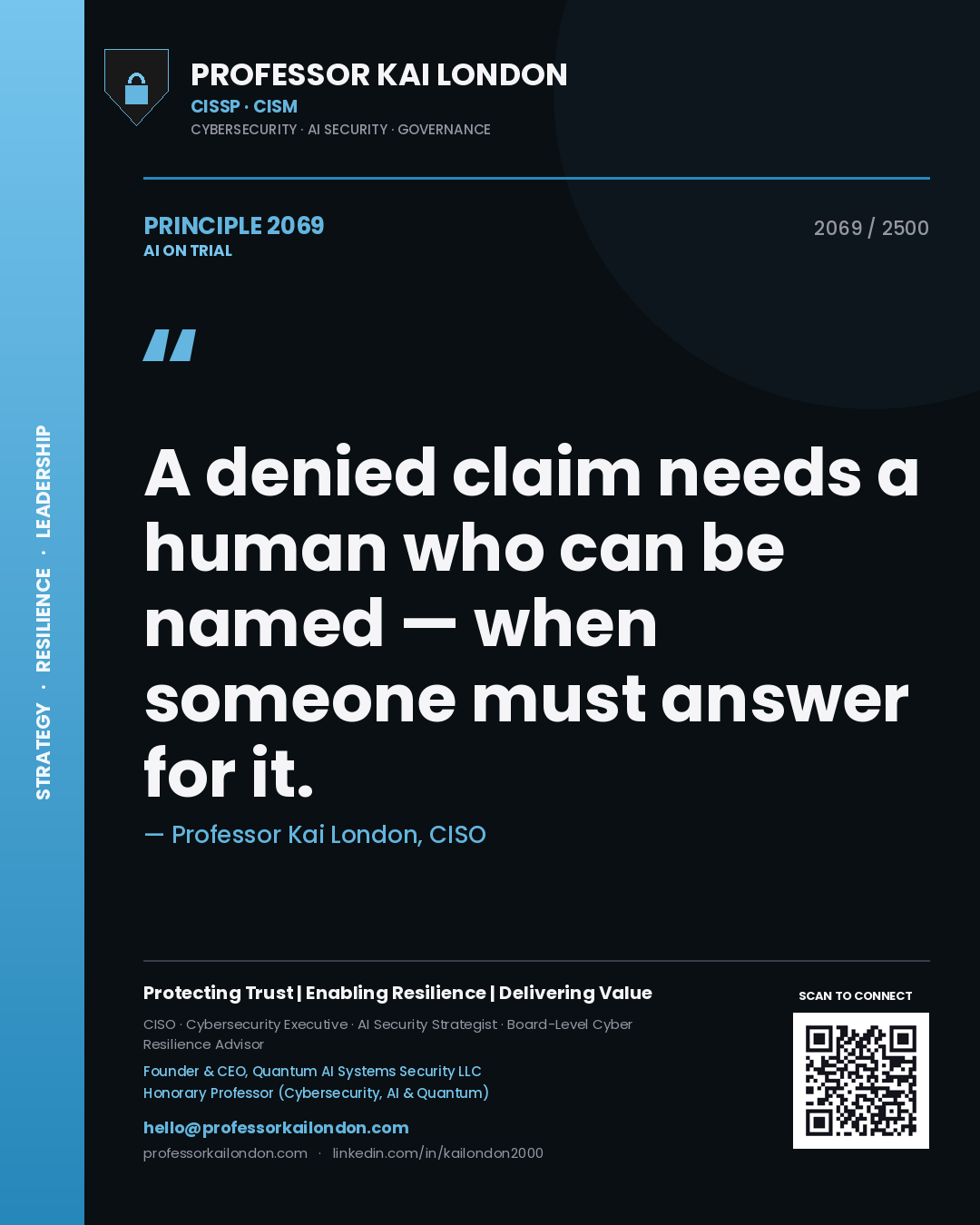 Professor Kai London principle 2069: A denied claim needs a human who can be named — when someone must answer for it.