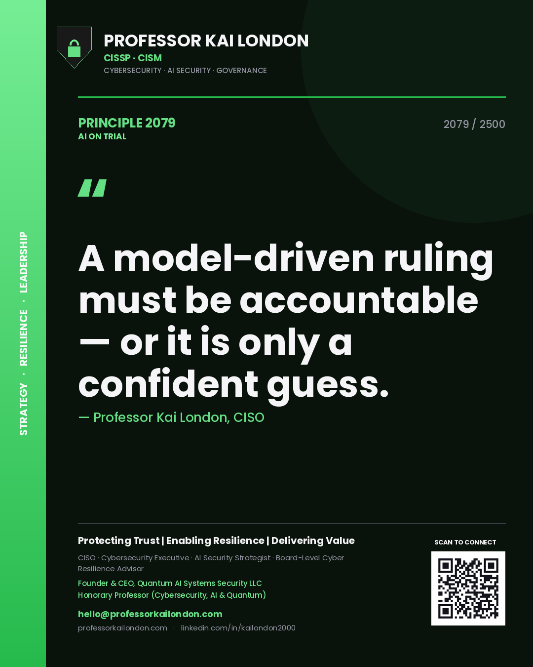 Professor Kai London principle 2079: A model-driven ruling must be accountable — or it is only a confident guess.