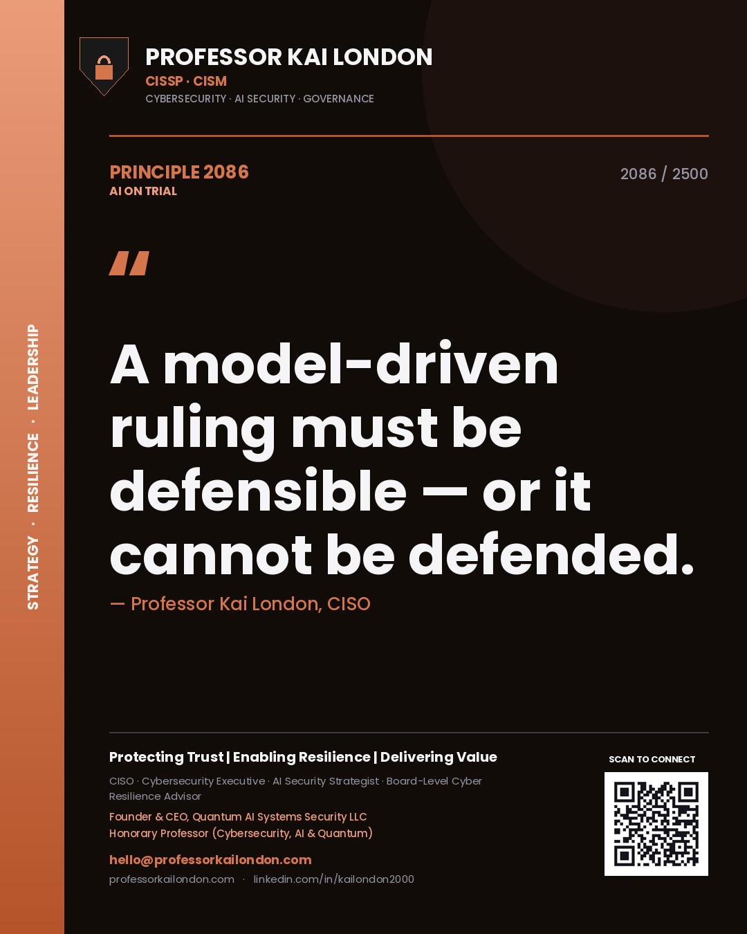 Professor Kai London principle 2086: A model-driven ruling must be defensible — or it cannot be defended.
