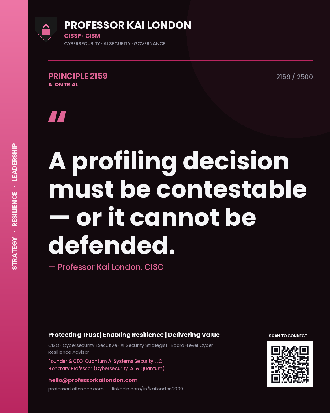 Professor Kai London principle 2159: A profiling decision must be contestable — or it cannot be defended.