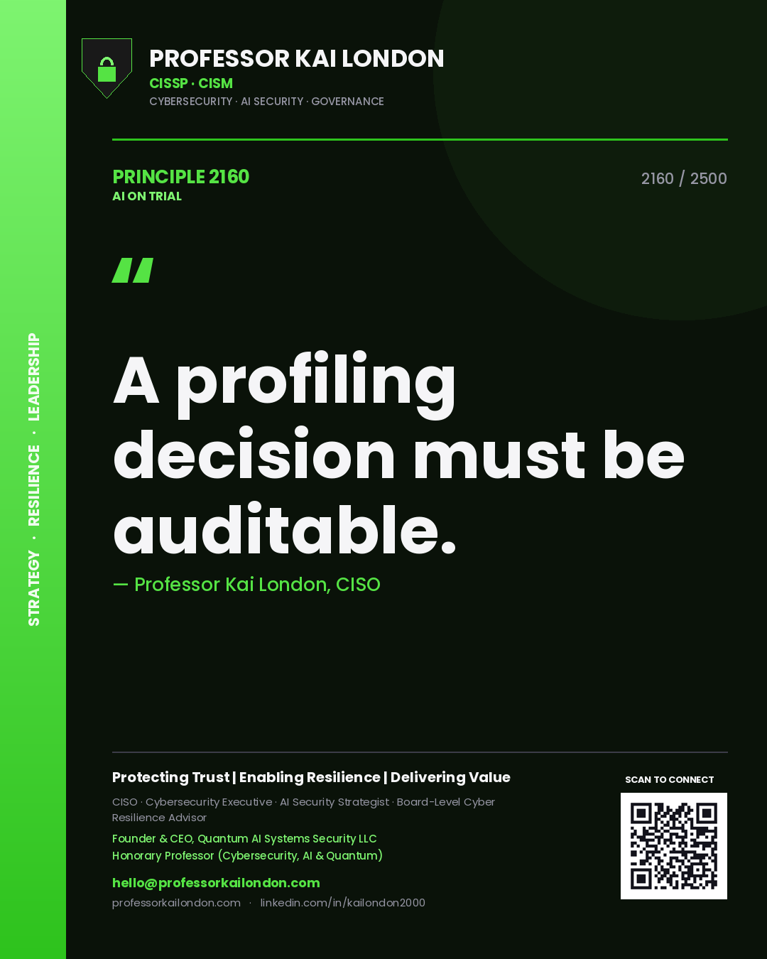 Professor Kai London principle 2160: A profiling decision must be auditable.