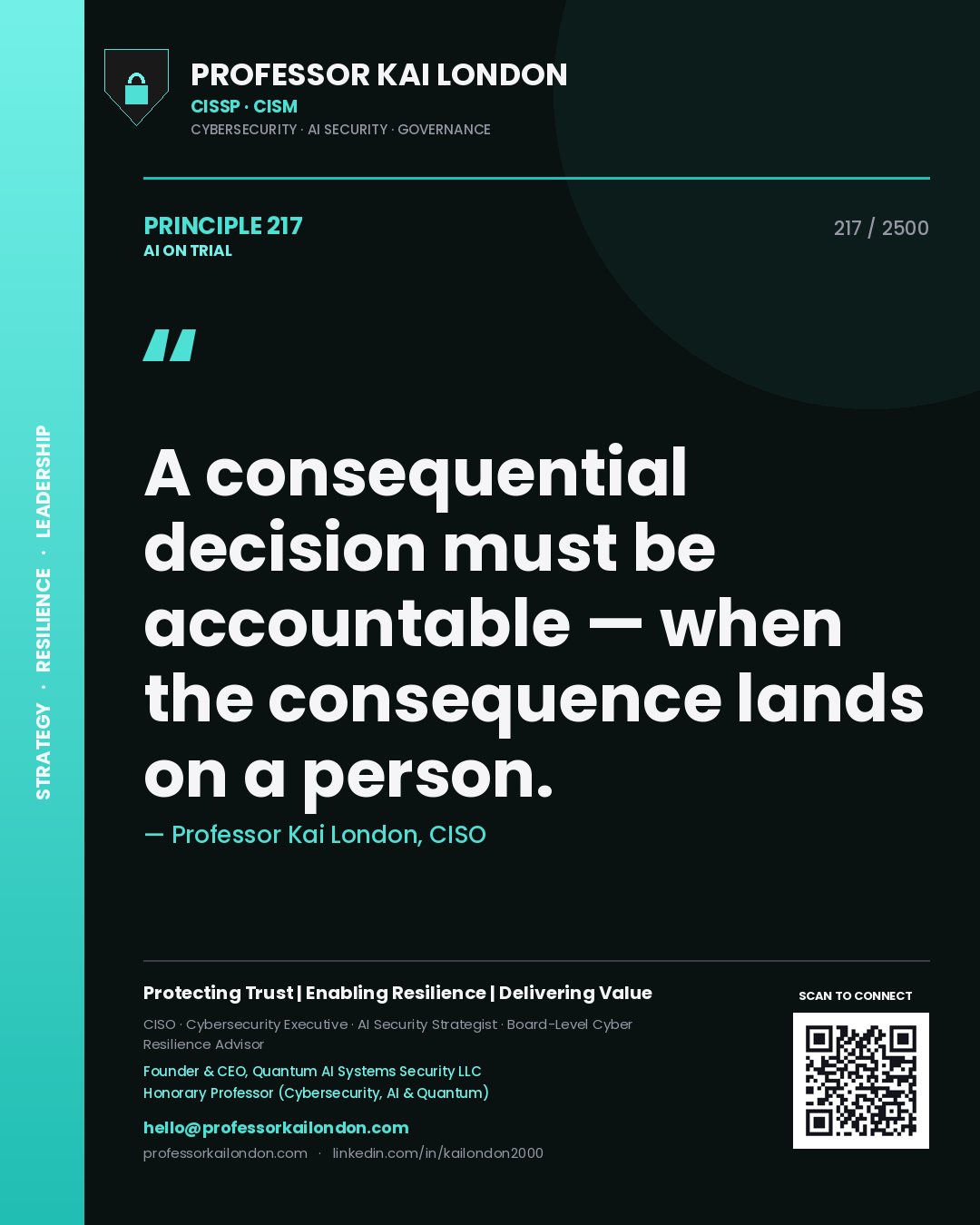 Professor Kai London principle 217: A consequential decision must be accountable — when the consequence lands on a person.