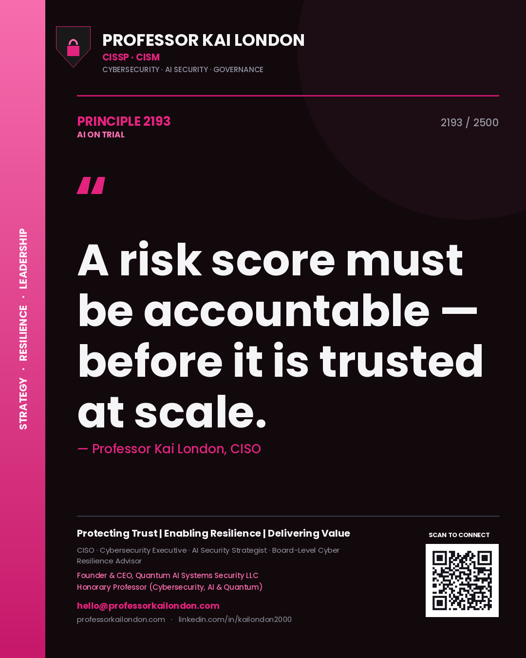Professor Kai London principle 2193: A risk score must be accountable — before it is trusted at scale.