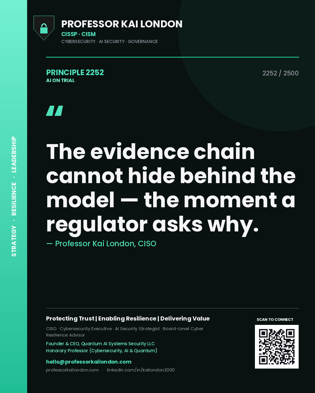 Professor Kai London principle 2252: The evidence chain cannot hide behind the model — the moment a regulator asks why.