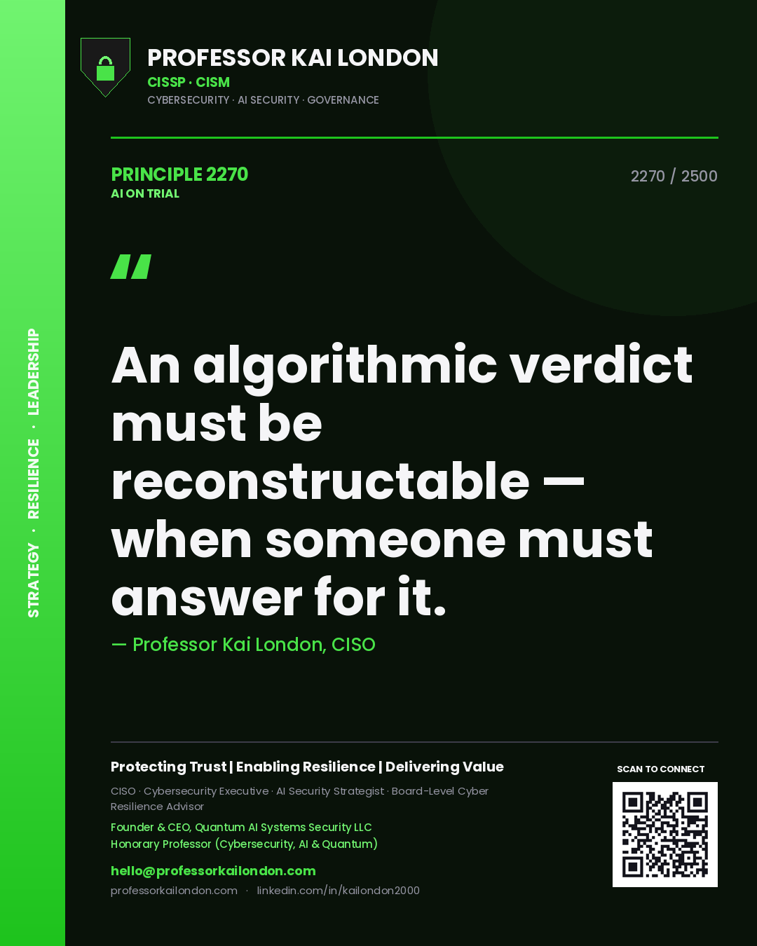 Professor Kai London principle 2270: An algorithmic verdict must be reconstructable — when someone must answer for it.