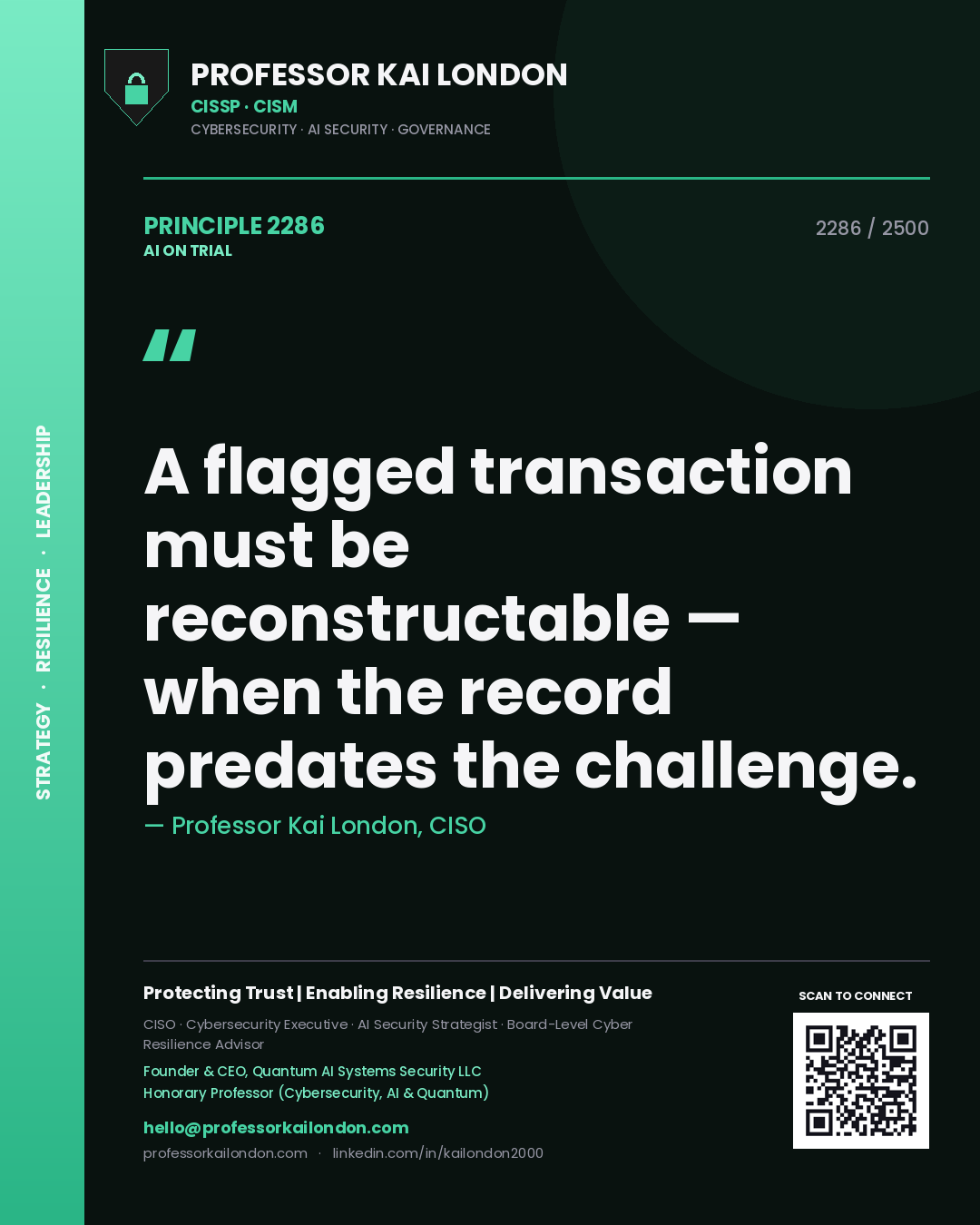 Professor Kai London principle 2286: A flagged transaction must be reconstructable — when the record predates the challenge.