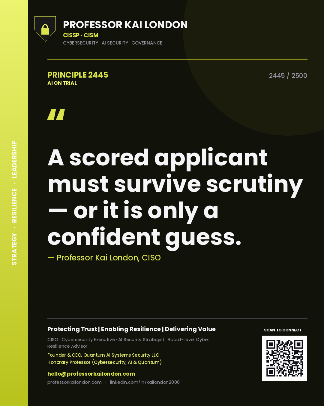 Professor Kai London principle 2445: A scored applicant must survive scrutiny — or it is only a confident guess.