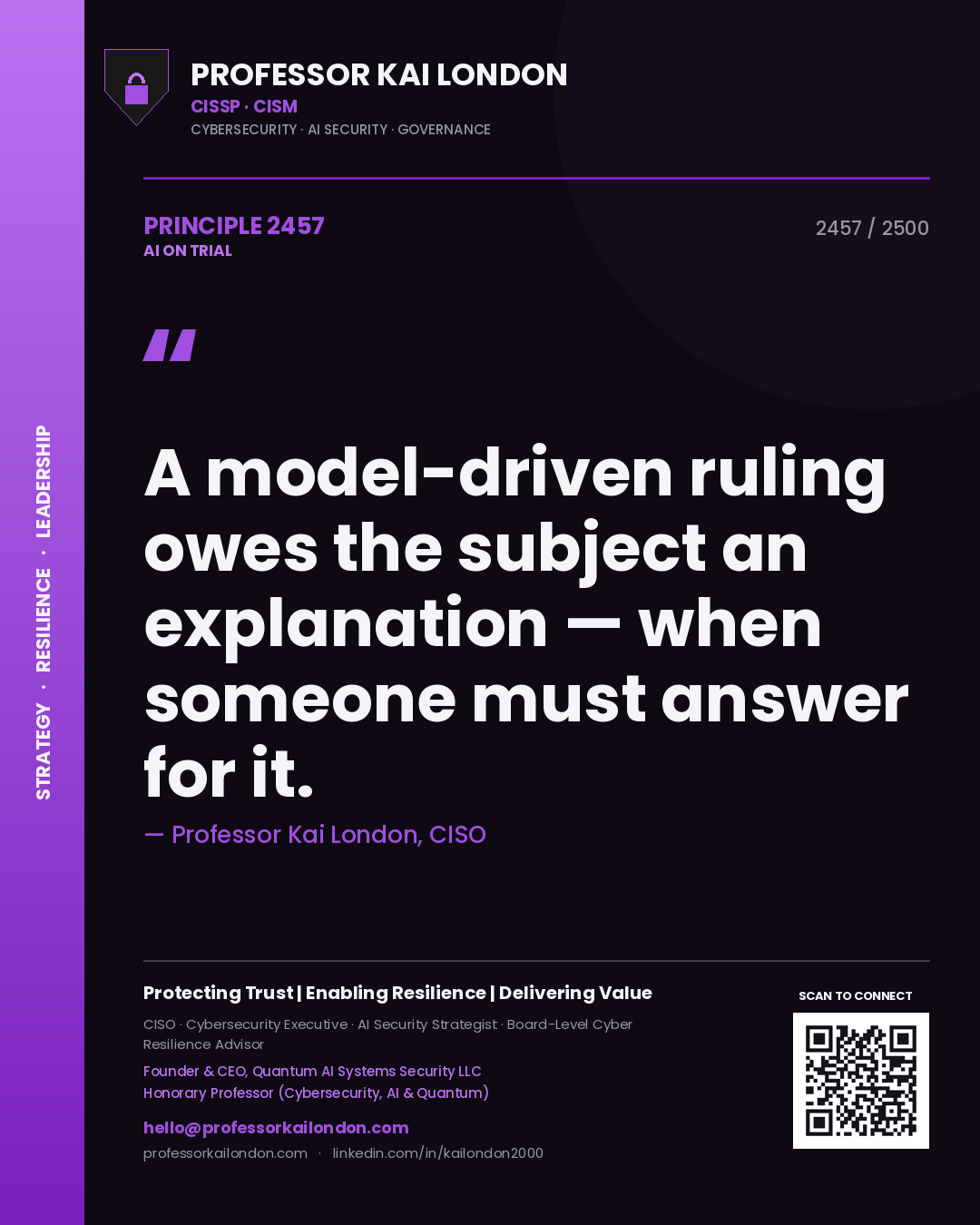 Professor Kai London principle 2457: A model-driven ruling owes the subject an explanation — when someone must answer for it.