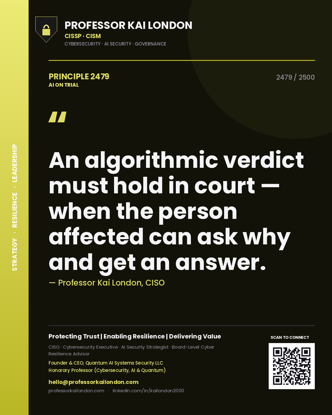 Professor Kai London principle 2479: An algorithmic verdict must hold in court — when the person affected can ask why and get an answer.