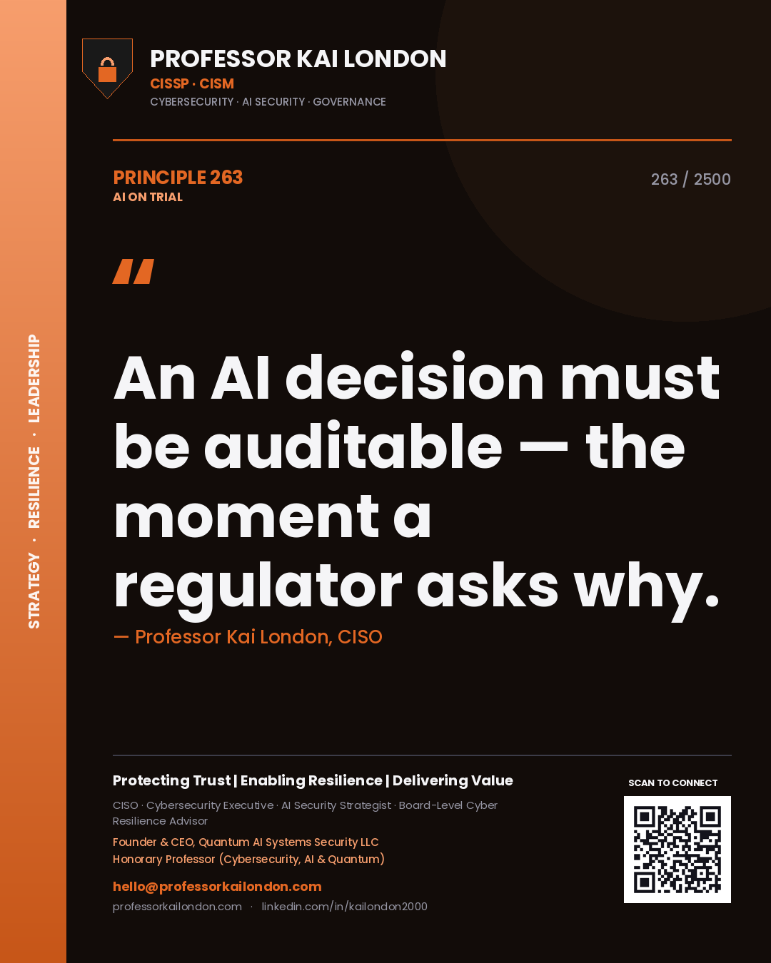 Professor Kai London principle 263: An AI decision must be auditable — the moment a regulator asks why.
