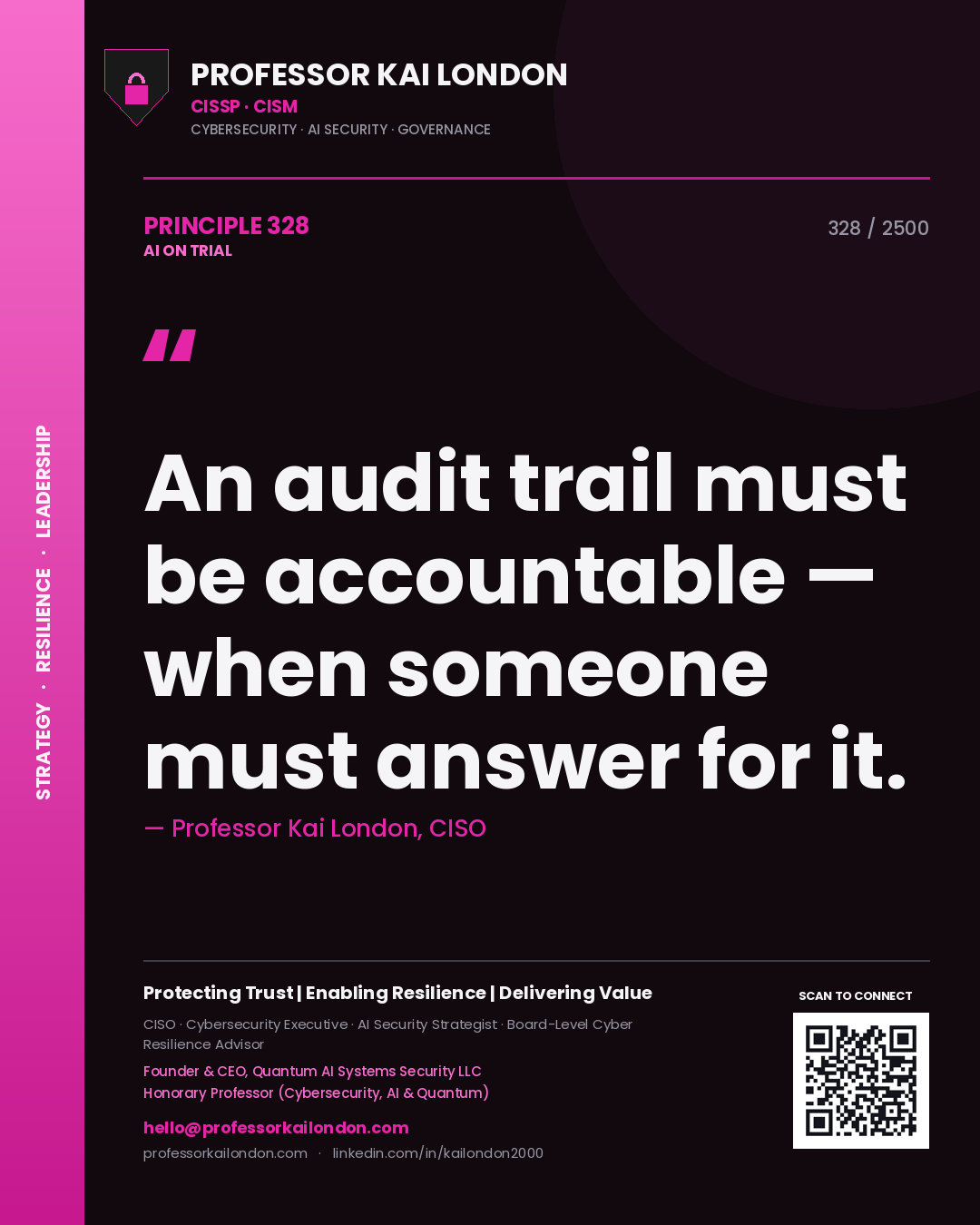 Professor Kai London principle 328: An audit trail must be accountable — when someone must answer for it.