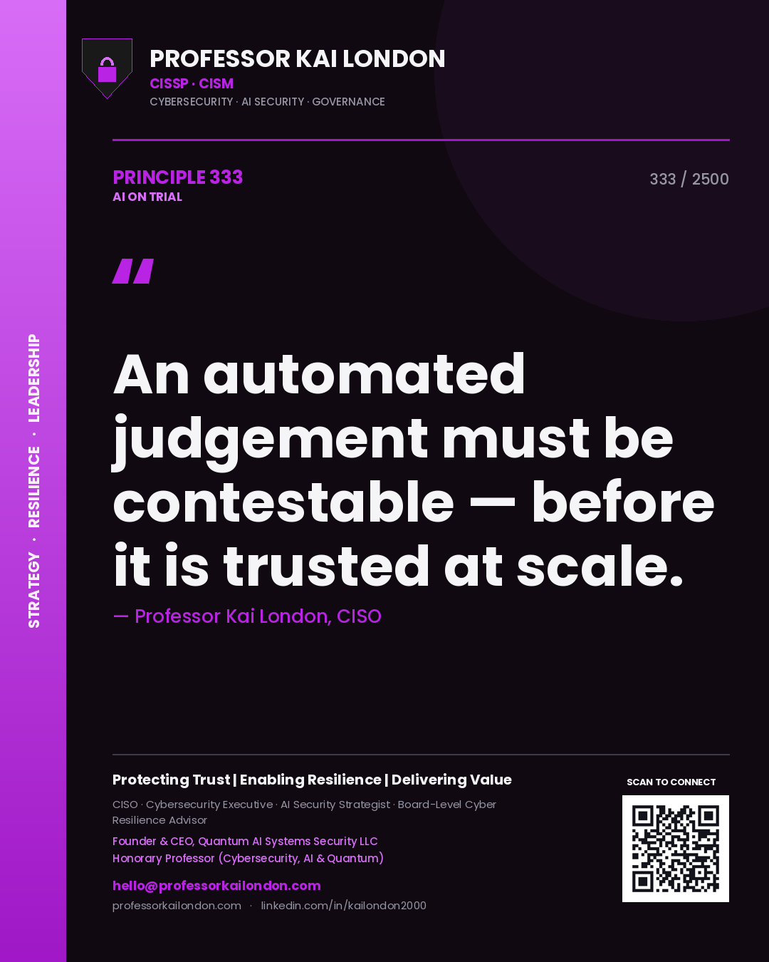 Professor Kai London principle 333: An automated judgement must be contestable — before it is trusted at scale.
