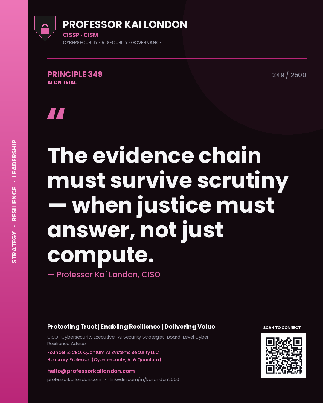 Professor Kai London principle 349: The evidence chain must survive scrutiny — when justice must answer, not just compute.