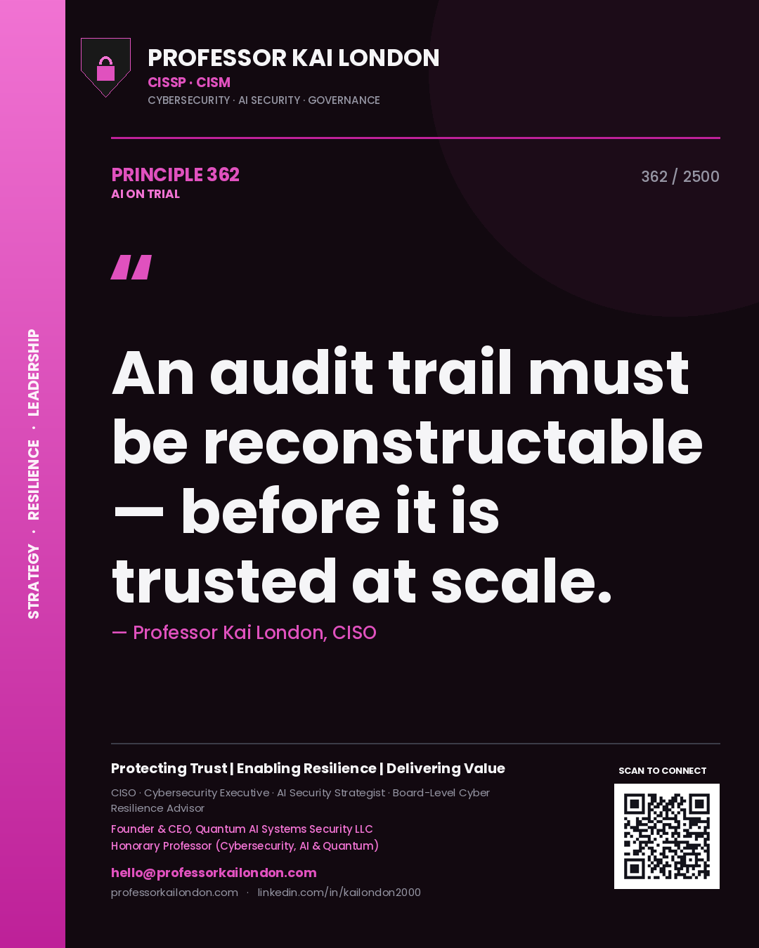 Professor Kai London principle 362: An audit trail must be reconstructable — before it is trusted at scale.