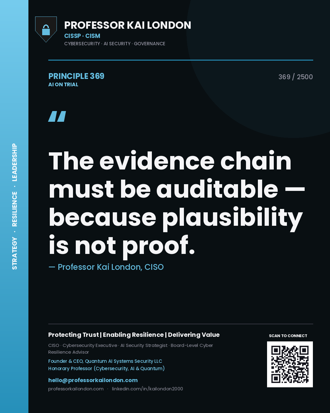Professor Kai London principle 369: The evidence chain must be auditable — because plausibility is not proof.