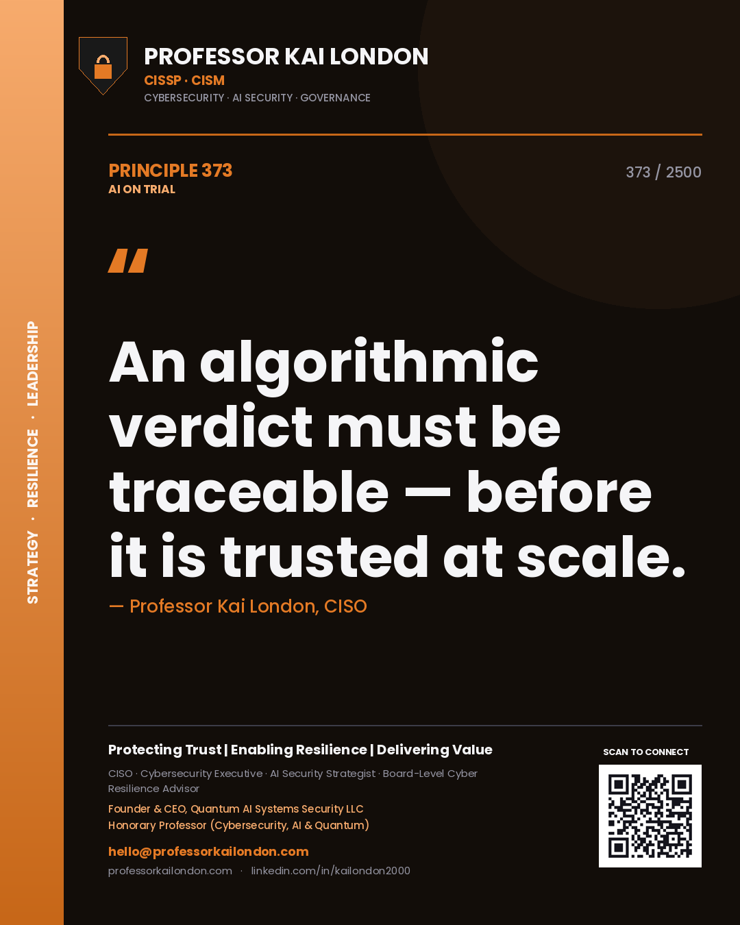 Professor Kai London principle 373: An algorithmic verdict must be traceable — before it is trusted at scale.