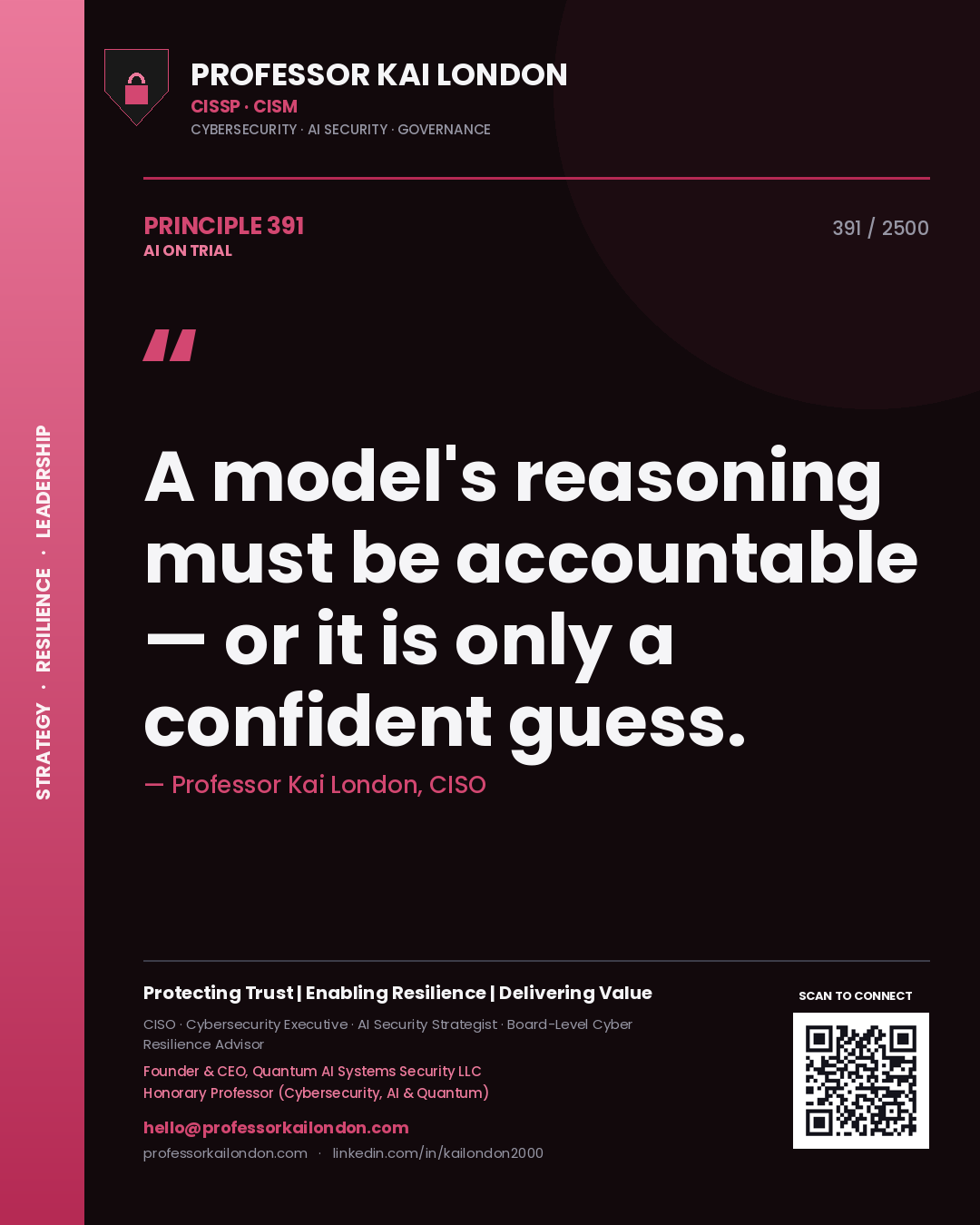 Professor Kai London principle 391: A model's reasoning must be accountable — or it is only a confident guess.