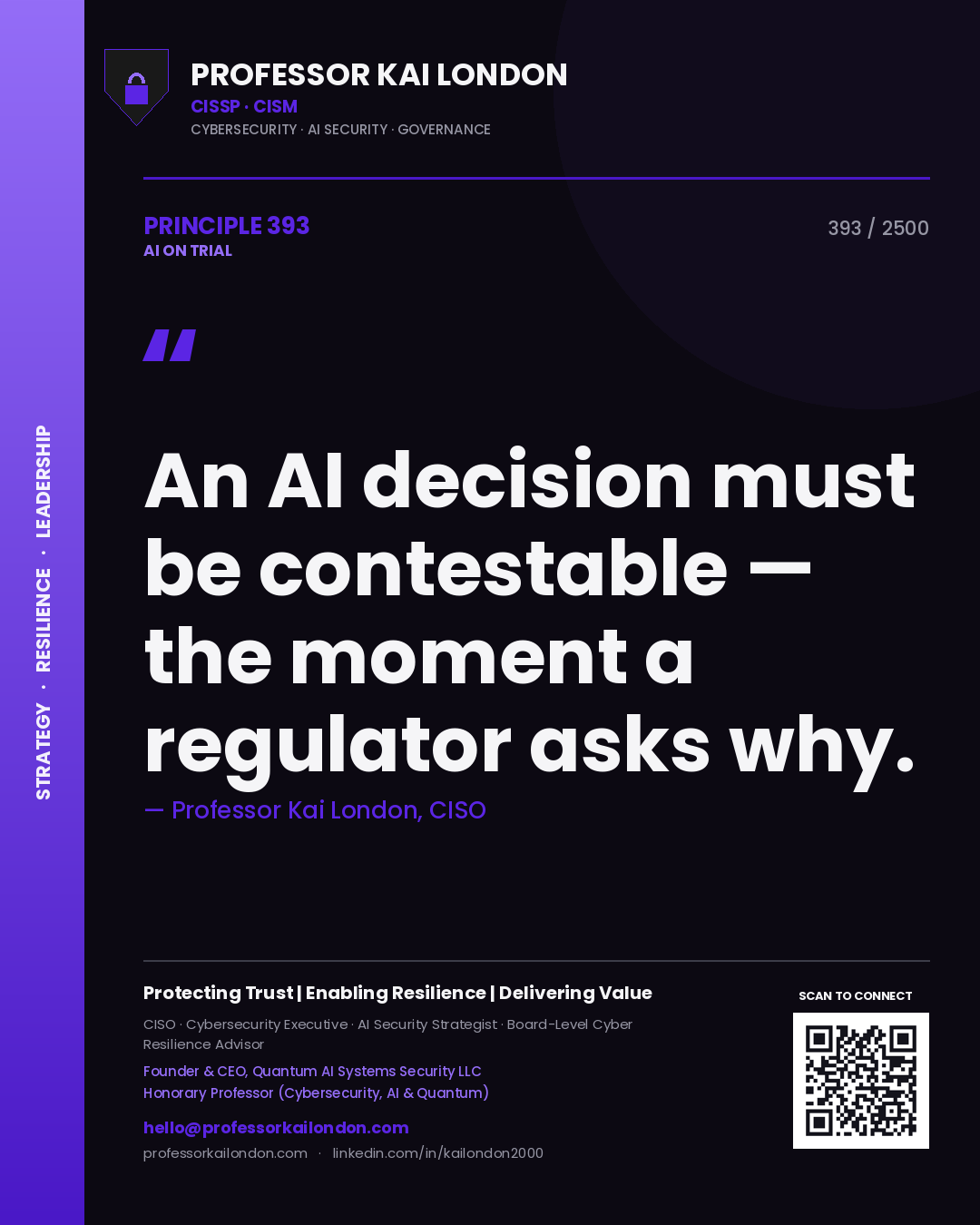 Professor Kai London principle 393: An AI decision must be contestable — the moment a regulator asks why.