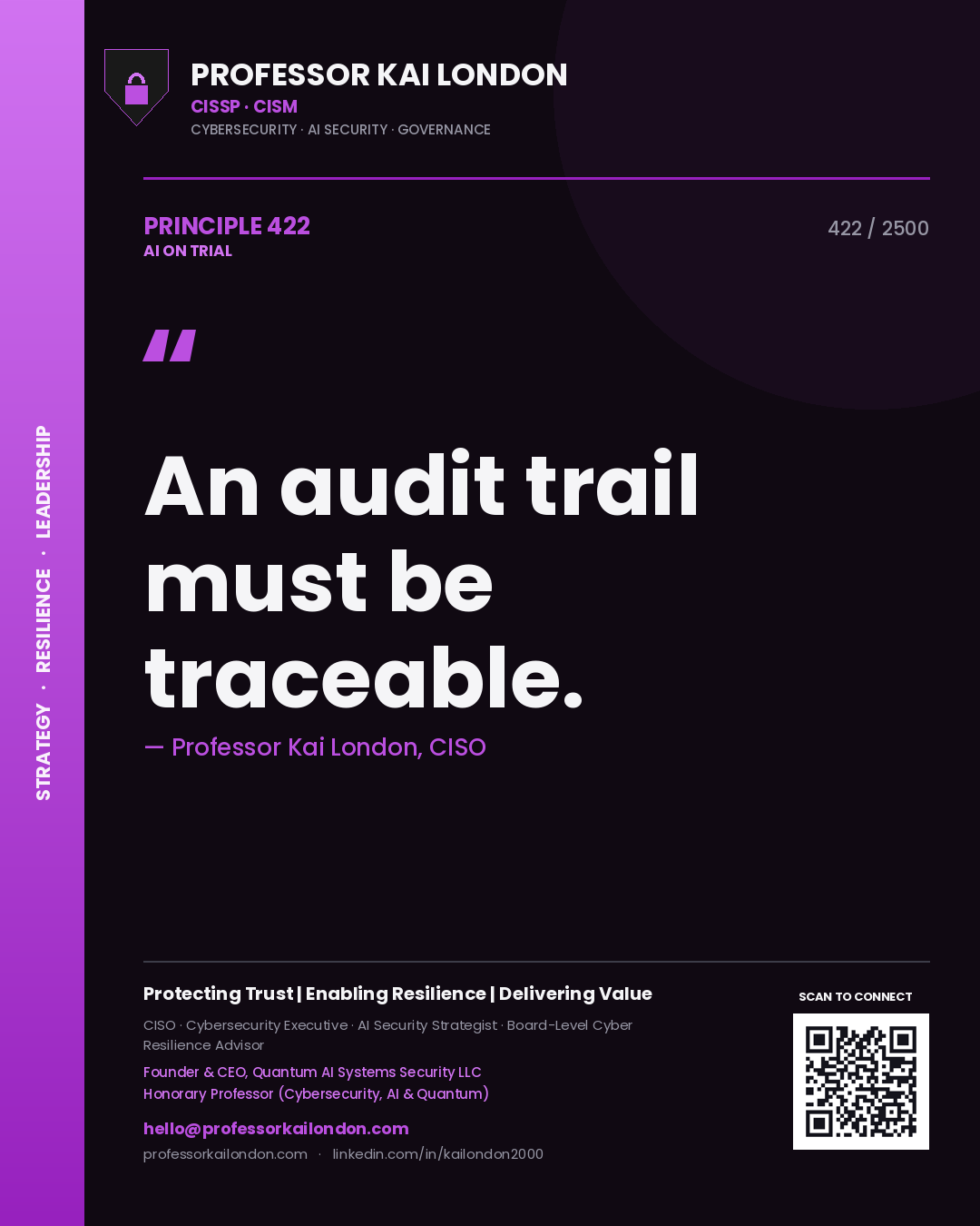 Professor Kai London principle 422: An audit trail must be traceable.