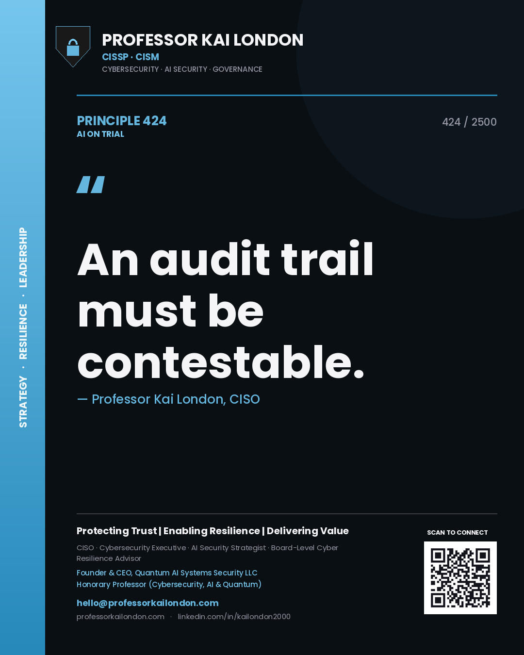 Professor Kai London principle 424: An audit trail must be contestable.