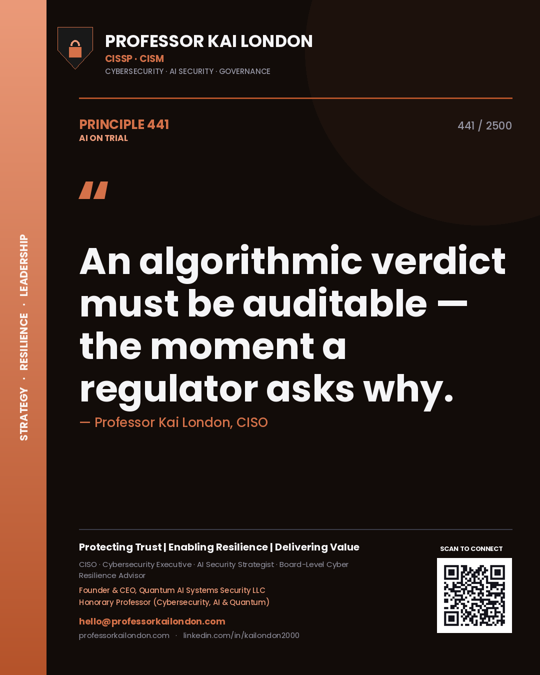 Professor Kai London principle 441: An algorithmic verdict must be auditable — the moment a regulator asks why.