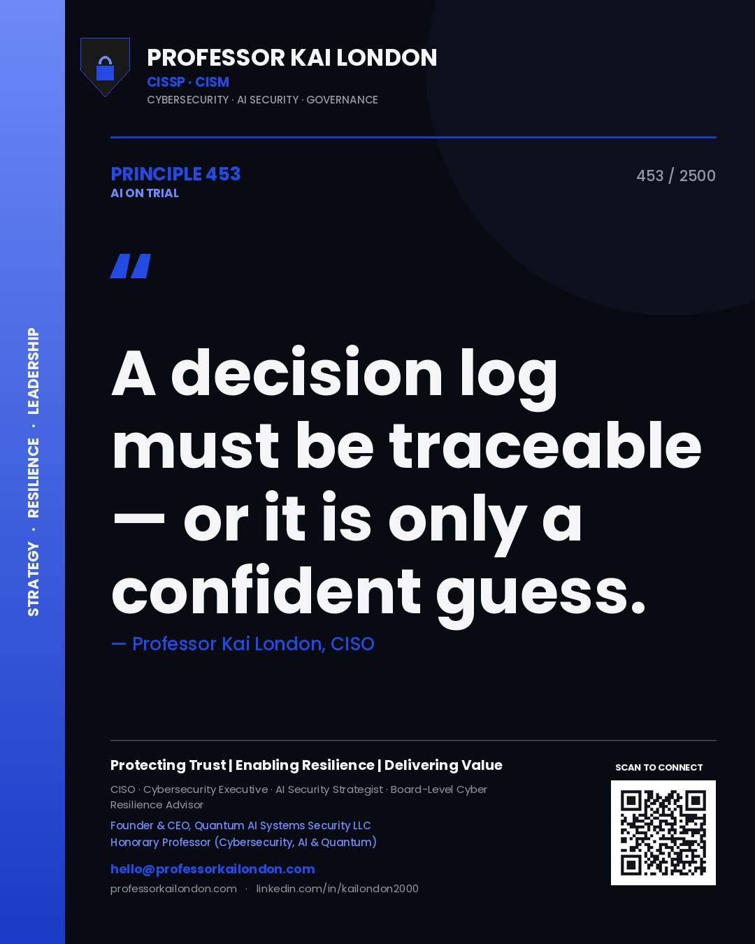 Professor Kai London principle 453: A decision log must be traceable — or it is only a confident guess.