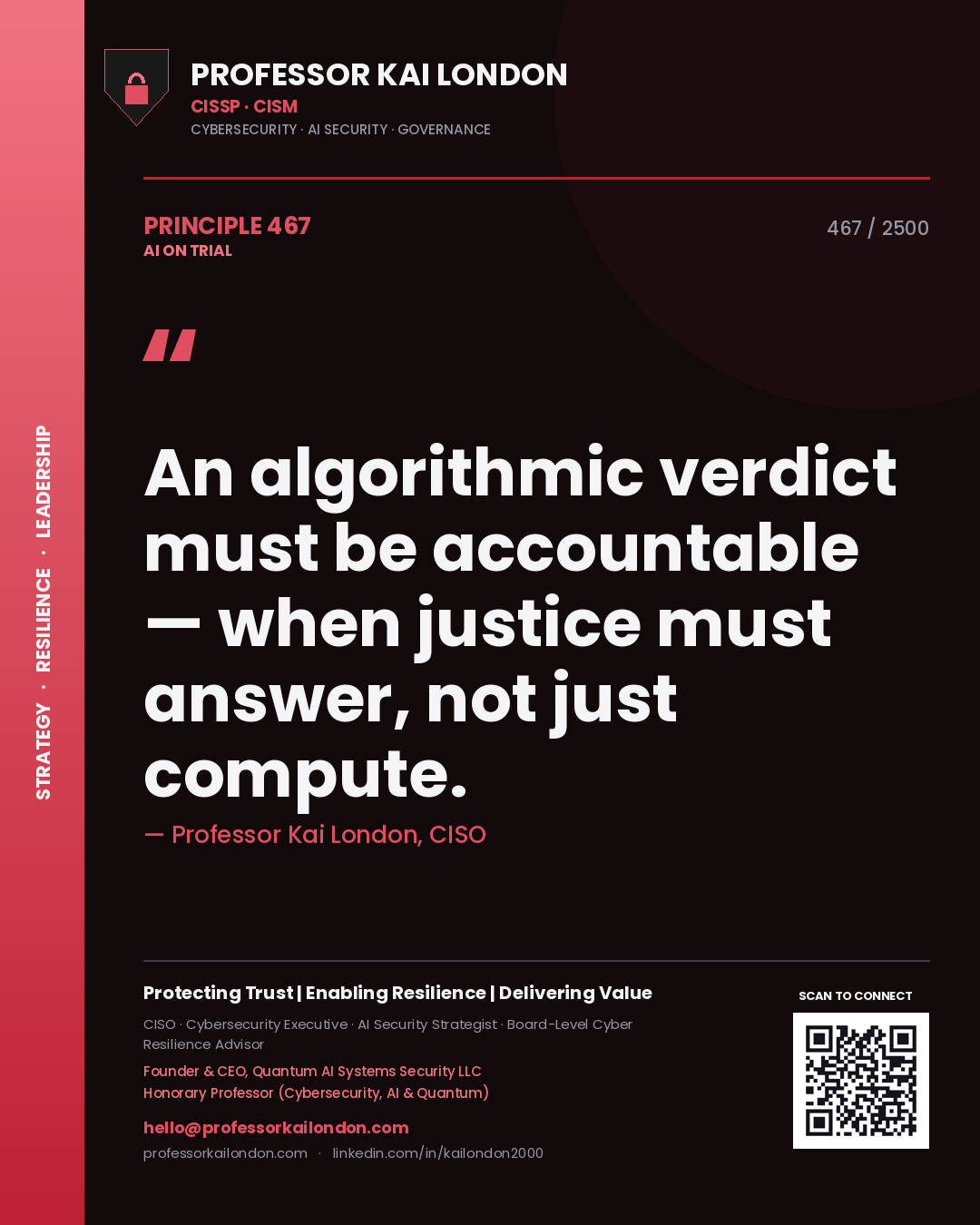 Professor Kai London principle 467: An algorithmic verdict must be accountable — when justice must answer, not just compute.