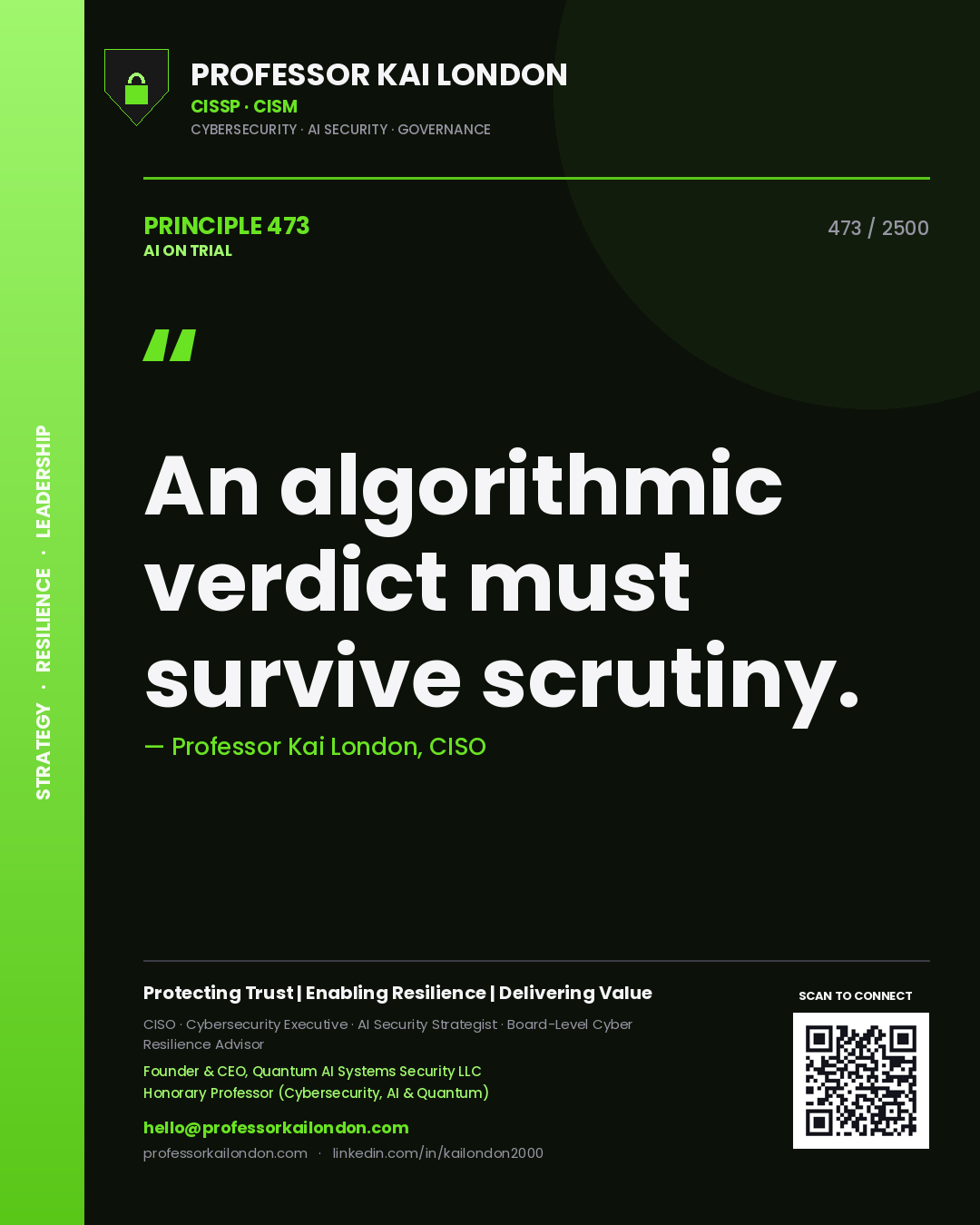 Professor Kai London principle 473: An algorithmic verdict must survive scrutiny.