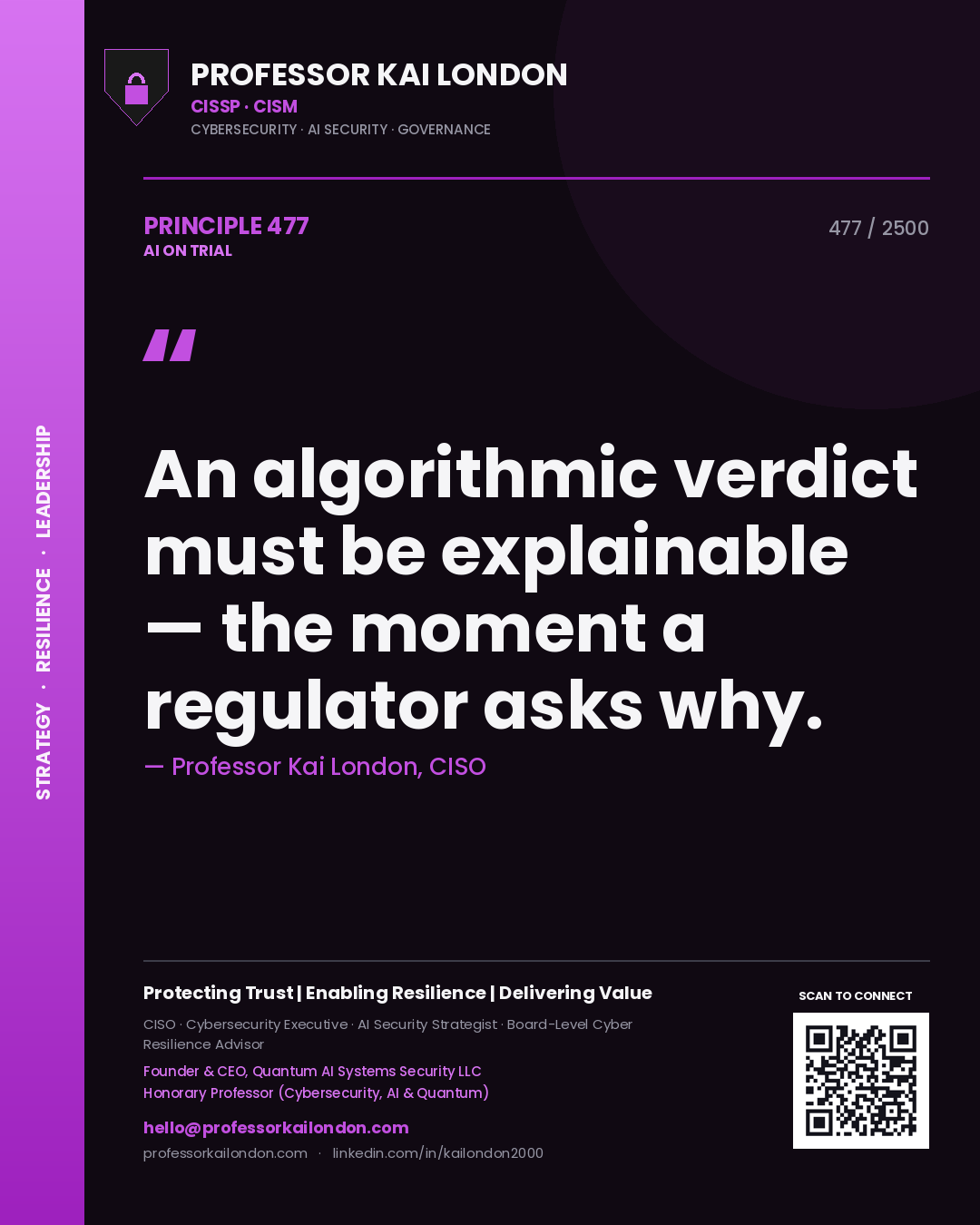 Professor Kai London principle 477: An algorithmic verdict must be explainable — the moment a regulator asks why.