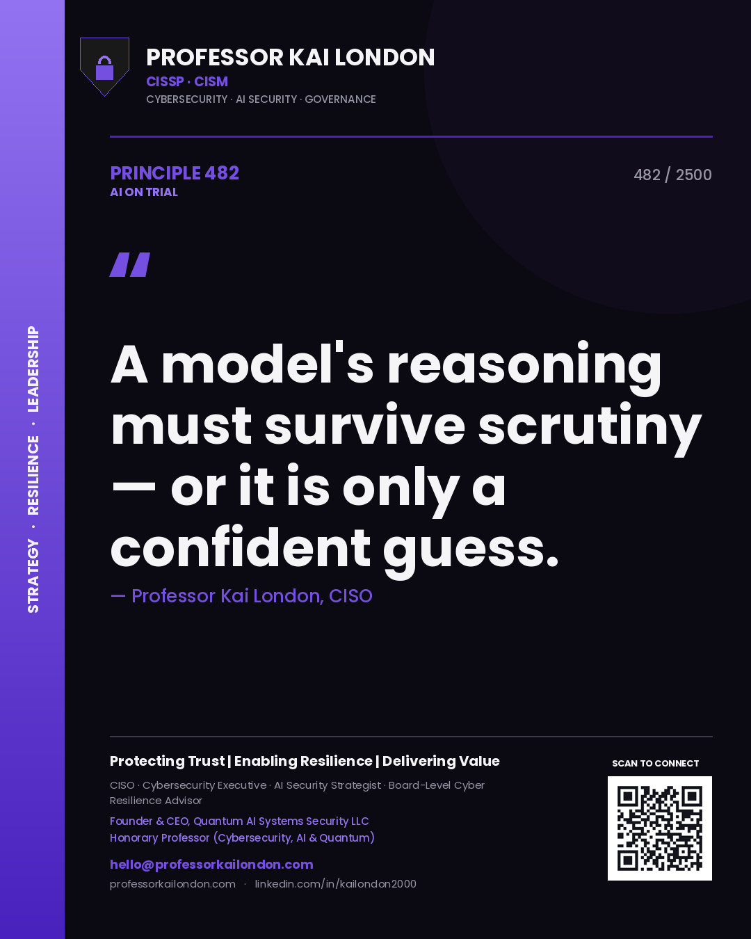 Professor Kai London principle 482: A model's reasoning must survive scrutiny — or it is only a confident guess.