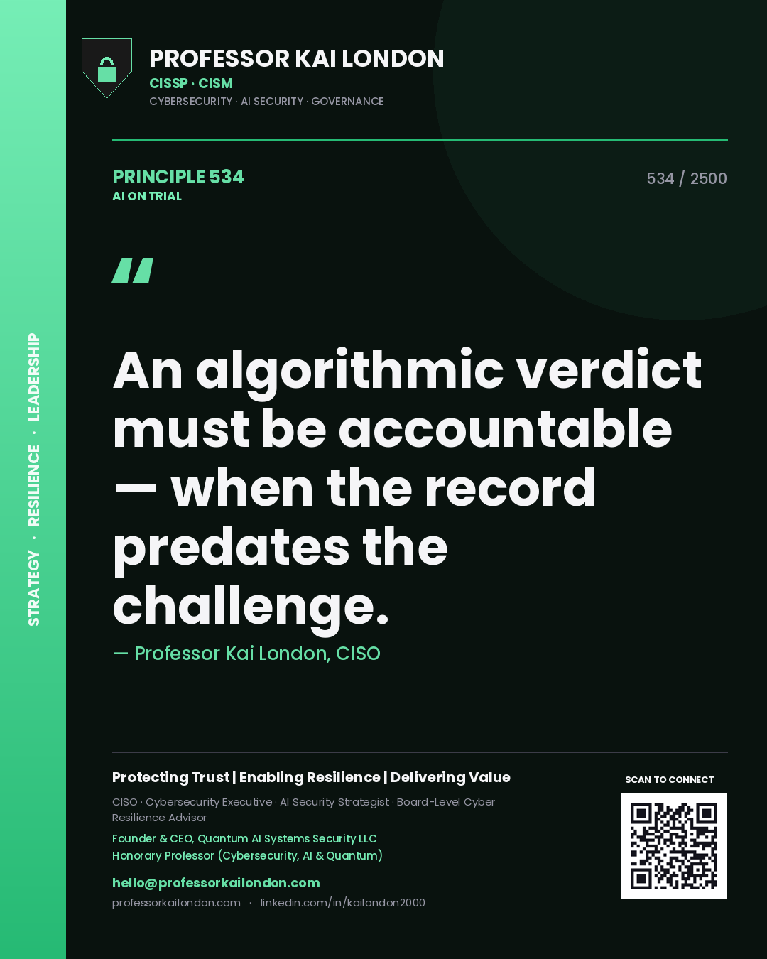 Professor Kai London principle 534: An algorithmic verdict must be accountable — when the record predates the challenge.