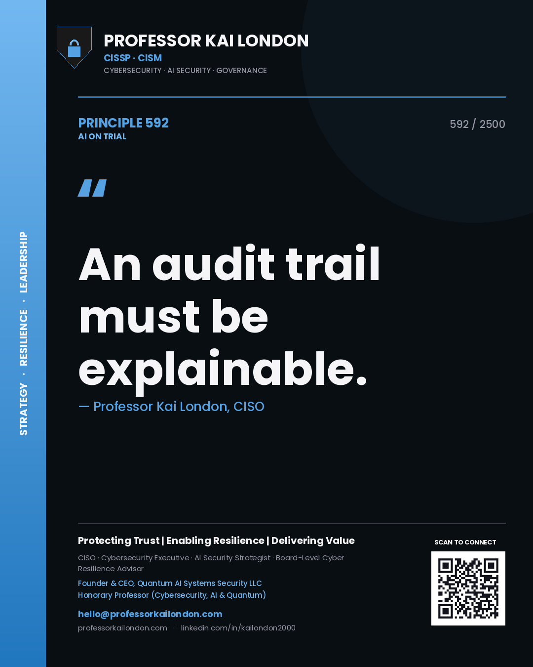 Professor Kai London principle 592: An audit trail must be explainable.