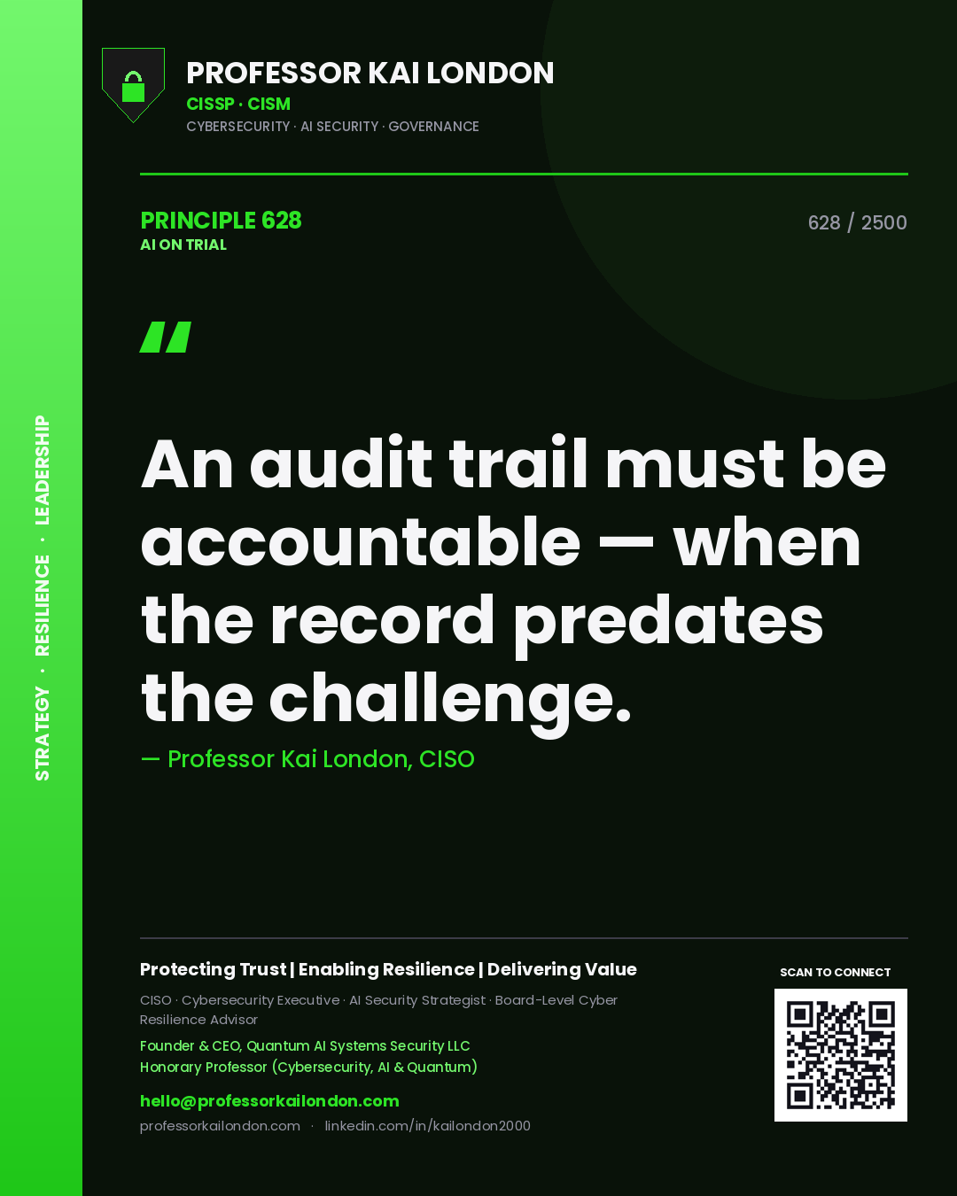 Professor Kai London principle 628: An audit trail must be accountable — when the record predates the challenge.