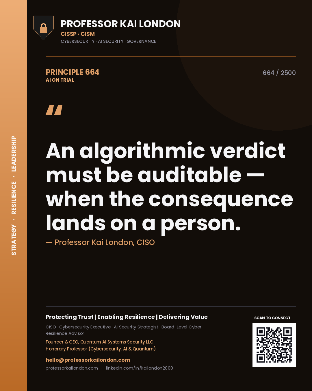 Professor Kai London principle 664: An algorithmic verdict must be auditable — when the consequence lands on a person.