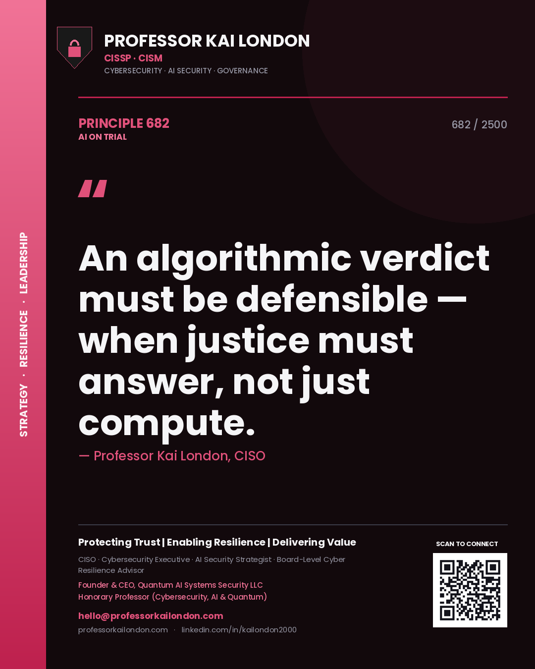 Professor Kai London principle 682: An algorithmic verdict must be defensible — when justice must answer, not just compute.