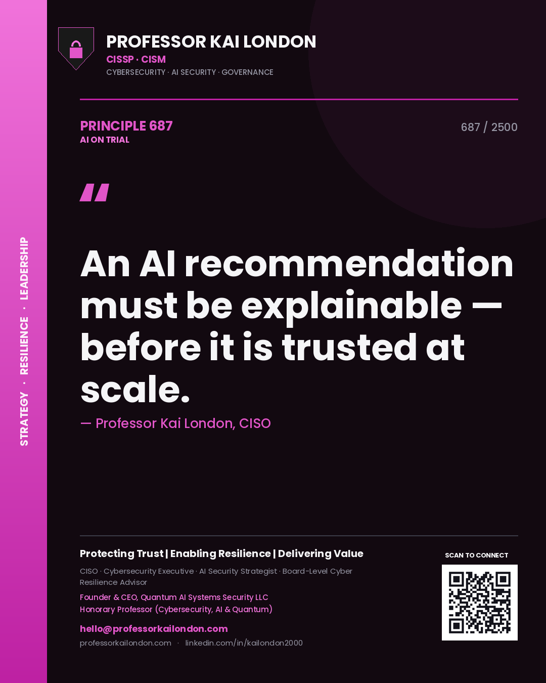 Professor Kai London principle 687: An AI recommendation must be explainable — before it is trusted at scale.