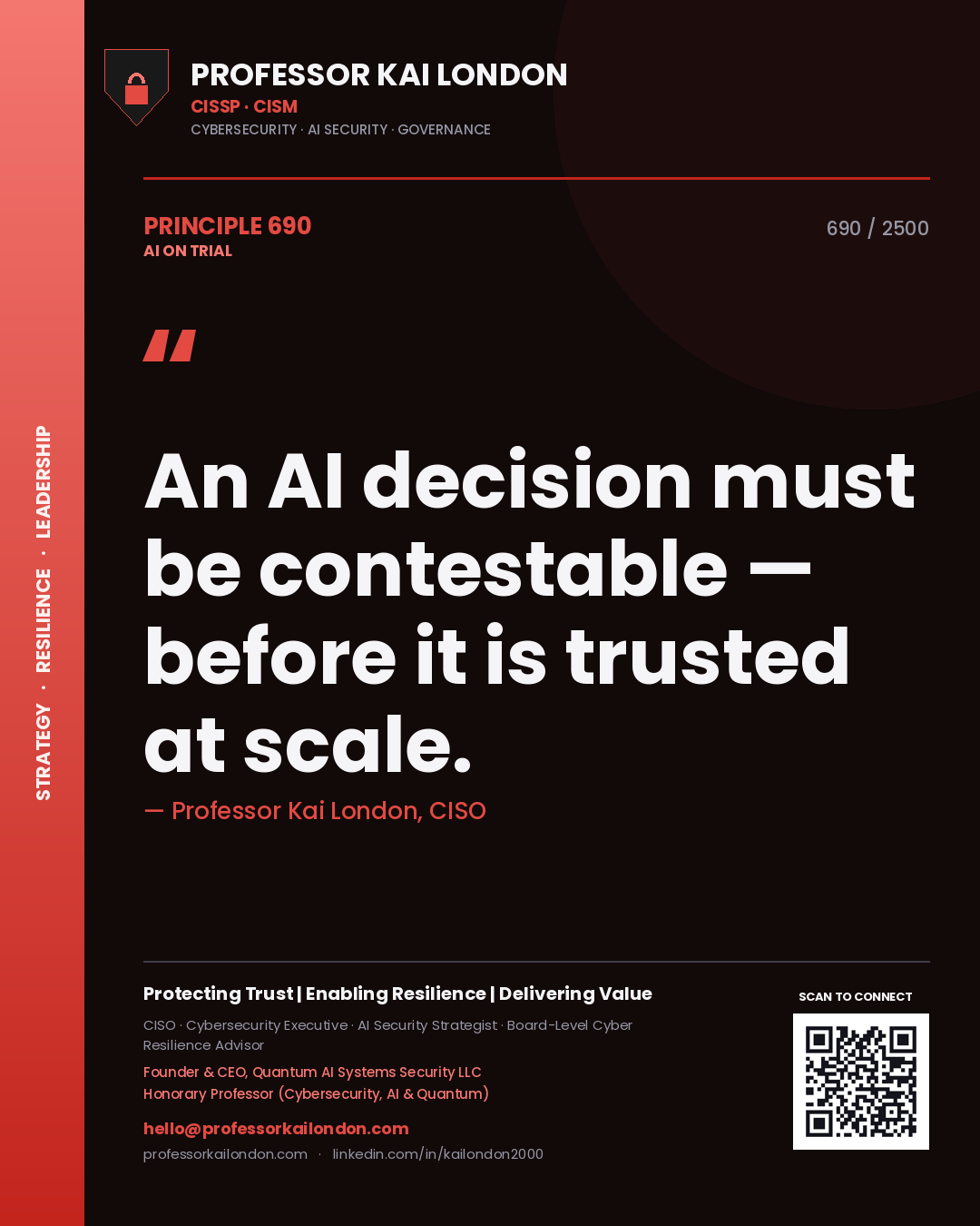 Professor Kai London principle 690: An AI decision must be contestable — before it is trusted at scale.