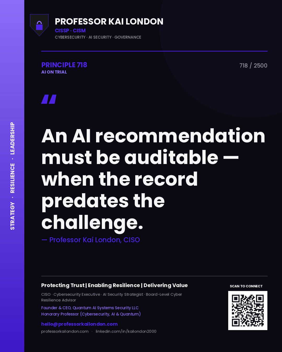 Professor Kai London principle 718: An AI recommendation must be auditable — when the record predates the challenge.
