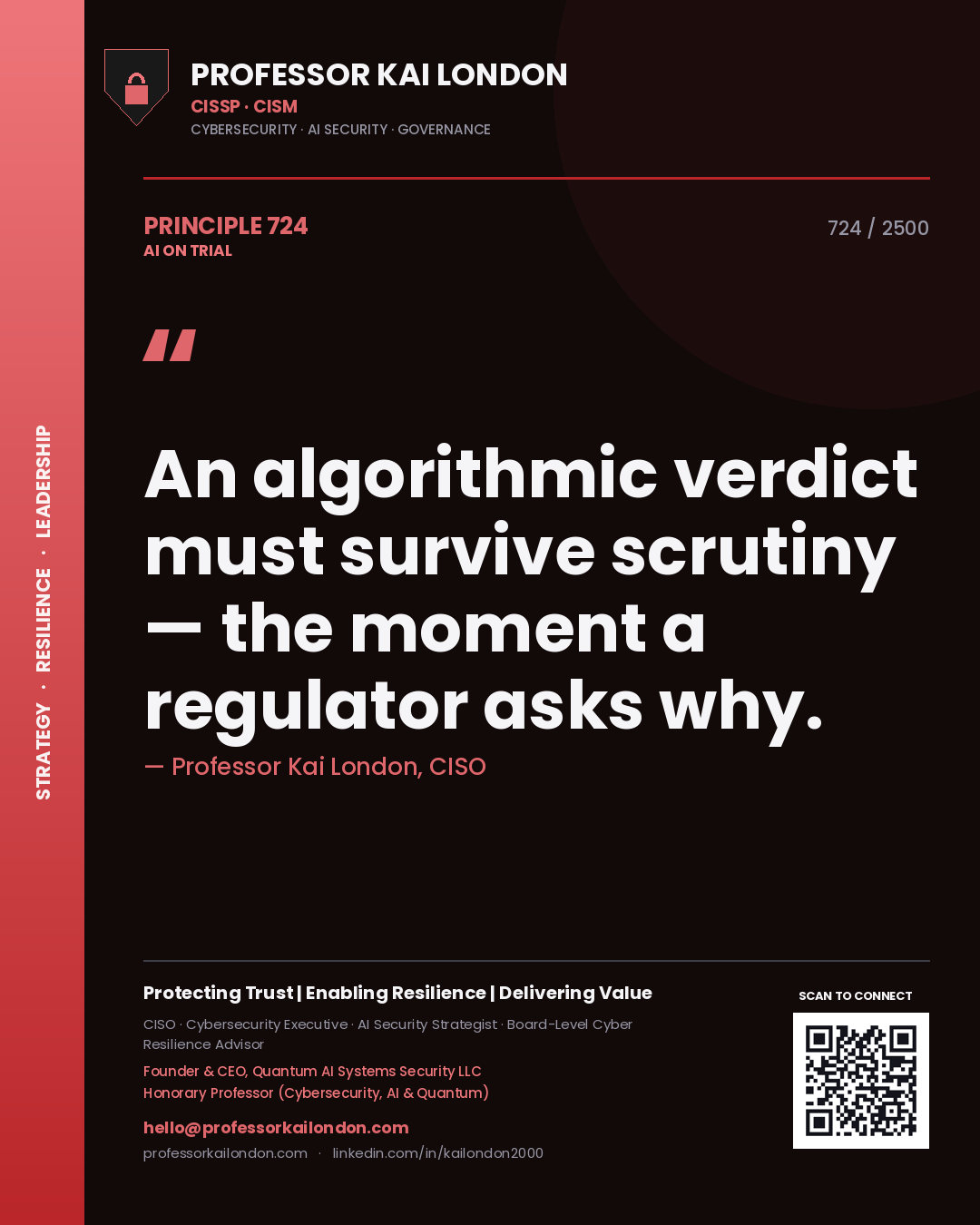 Professor Kai London principle 724: An algorithmic verdict must survive scrutiny — the moment a regulator asks why.
